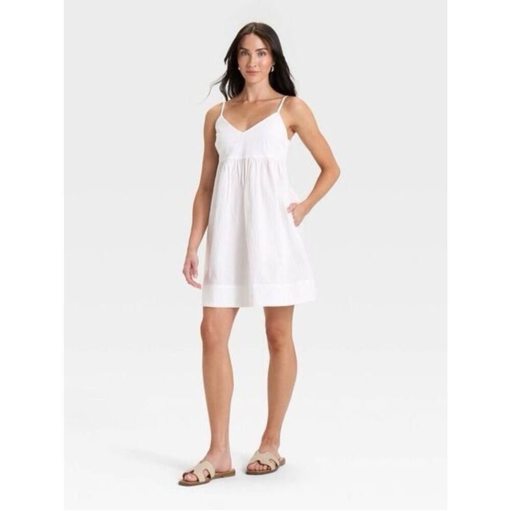 A New Day White Seersucker Mini Dress, Size Large
